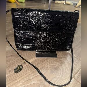 Vintage Contessa genuine Leather crocodile croc embossed black shoulder bag